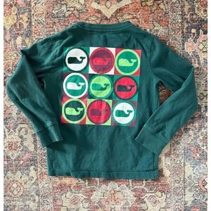 Vineyard Vines 4T Boys Green Christmas Holiday Graphic Long Sleeve Tee